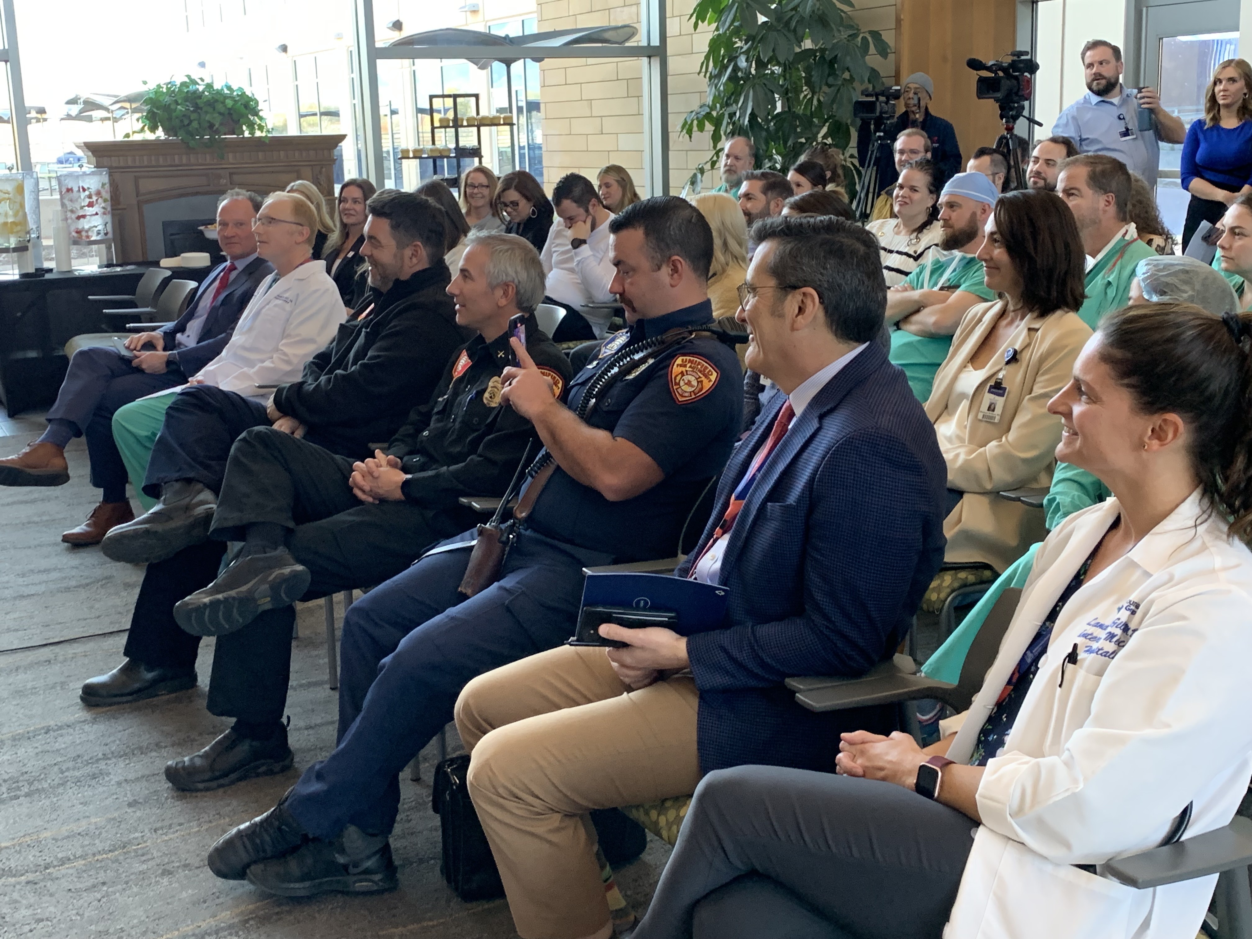 Patients, hospital staff and emergency medical personnel celebrate data showing Intermountain Medical Center's program is leading the nation in heart attack survival on Wednesday.