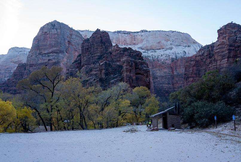 The aftermath of a rockfall at Zion National Park on Tuesday.