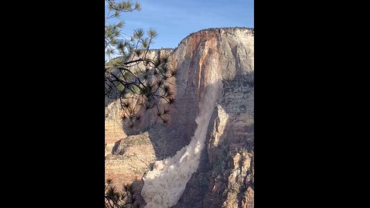 A rockfall in the Weeping Rock area at Zion National Park on Tuesday.