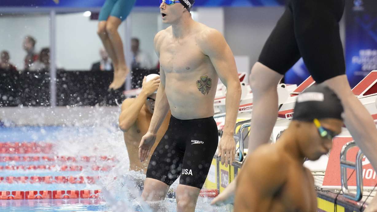 FILE - Ryan Murphy of the U.S. prepares to compete during the men's 200m backstroke final at the World Swimming Championships in Fukuoka, Japan, Friday, July 28, 2023. Fifteen years ago, Michael Phelps won eight gold medals at the Beijing Olympics wearing a revolutionary swimsuit known as the Speedo LZR Racer. The super suit era lasted only one more year, wiped out by a ludicrous assault on the record book, but it still matters what the swimmers are wearing.