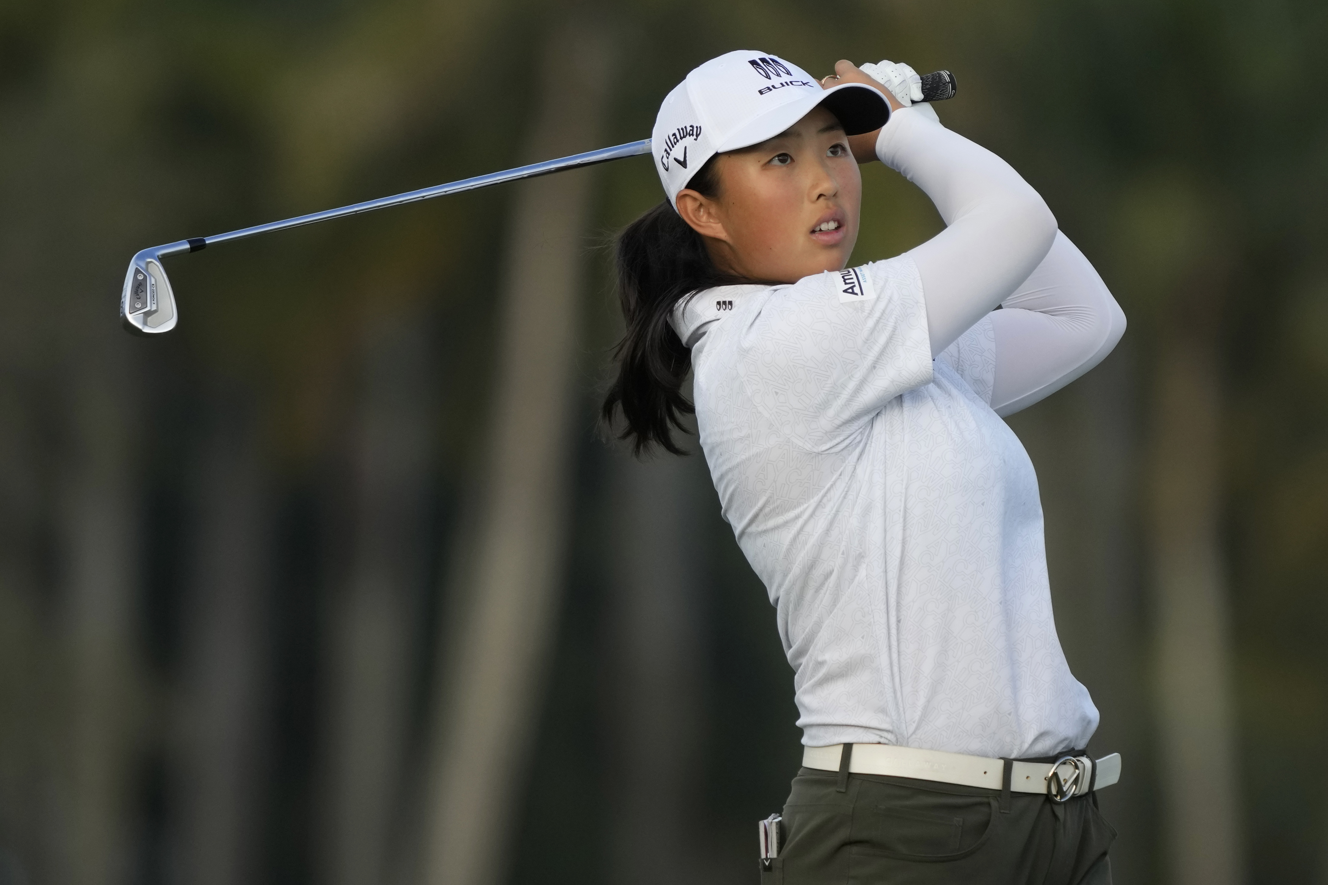Ruoning Yin, of China, hits from the 18th fairway during the first round of the LPGA CME Group Tour Championship golf tournament, Thursday, Nov. 16, 2023, in Naples, Fla.