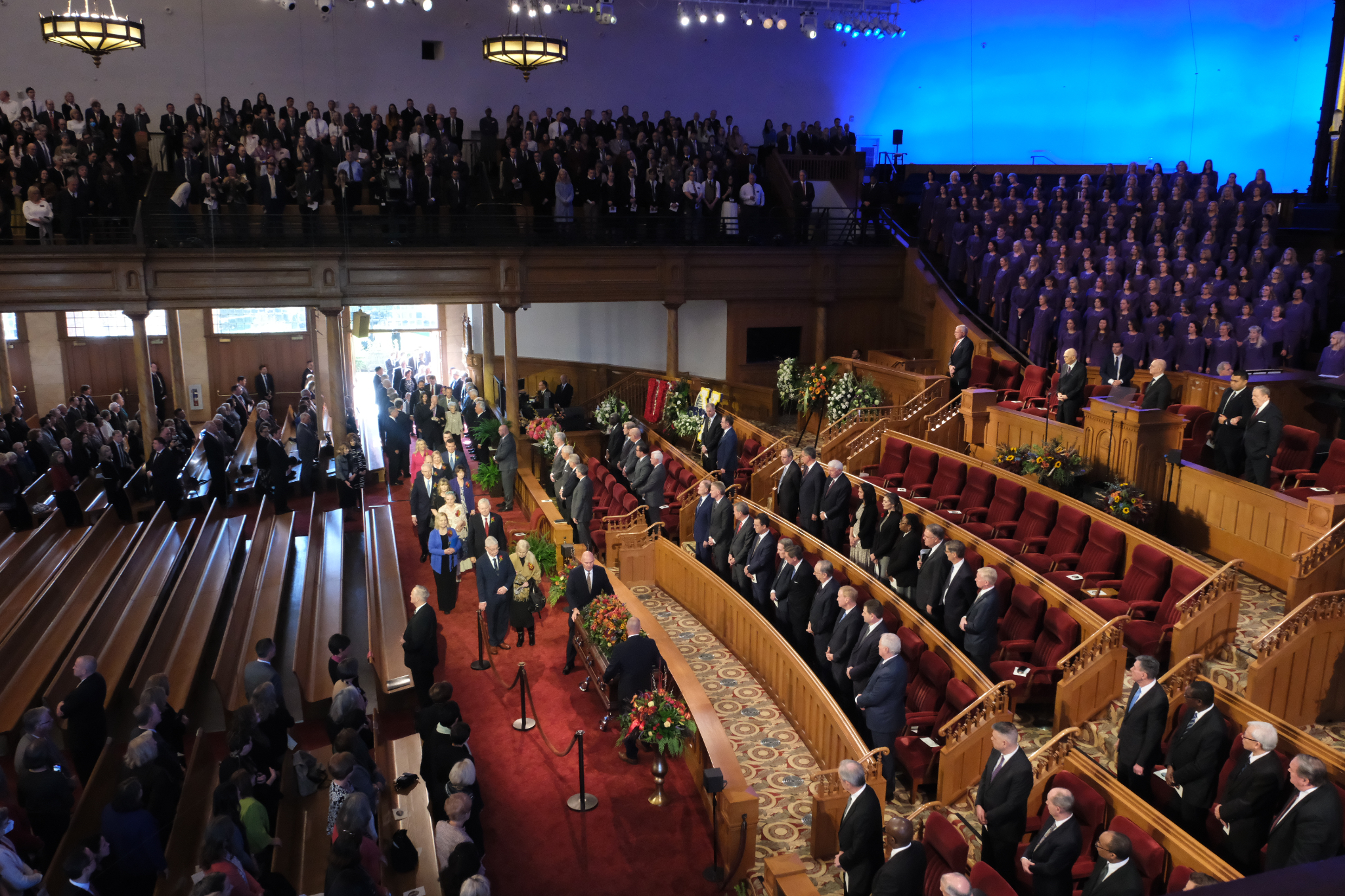 Family members of President M. Russell Ballard arrive at the Tabernacle on Temple Square for the funeral services of the former leader of the Quorum of the Twelve Apostles in Salt Lake City, Utah, on Friday, November 17, 2023.
