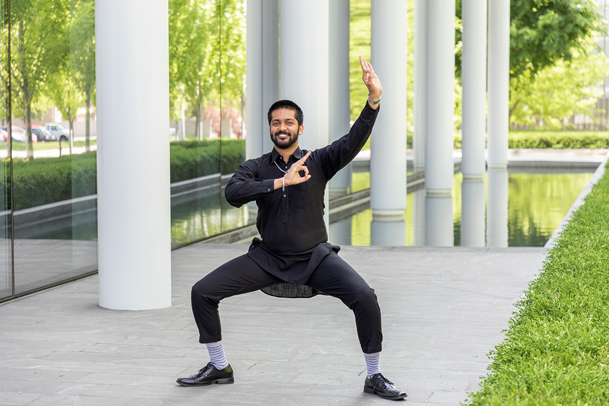 Student doctor practices dance outside of studying.