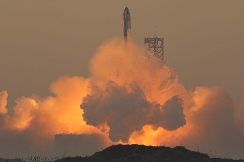 SpaceX's mega rocket Starship launches for a test flight from Starbase in Boca Chica, Texas, Saturday.