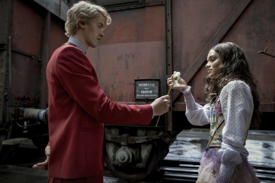 This image released by Lionsgate shows Tom Blyth, left, and Rachel Zegler in a scene from "The Hunger Games: The Ballad of Songbirds and Snakes."
