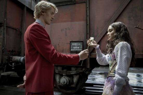 This image released by Lionsgate shows Tom Blyth, left, and Rachel Zegler in a scene from "The Hunger Games: The Ballad of Songbirds and Snakes."