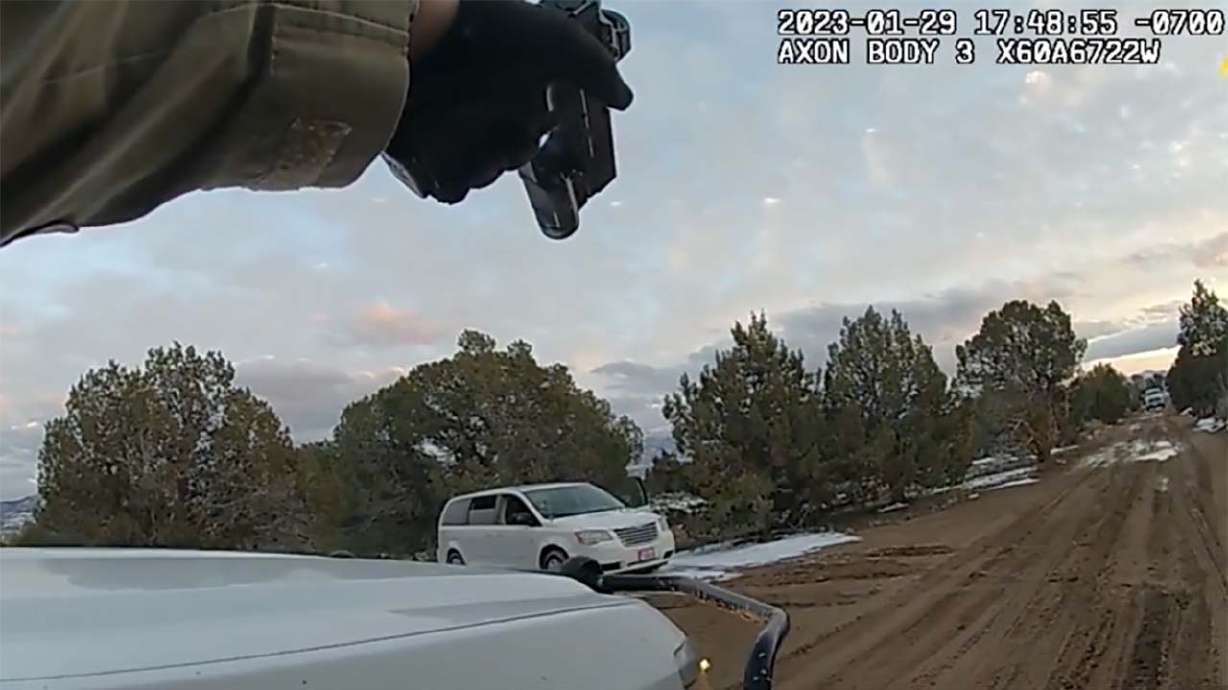 Screenshot from bodycam footage of an Iron County sheriff’s deputy, Iron County, Jan. 29. A woman who was injured in a confrontation has been sentenced to one year in jail and three years' probation.