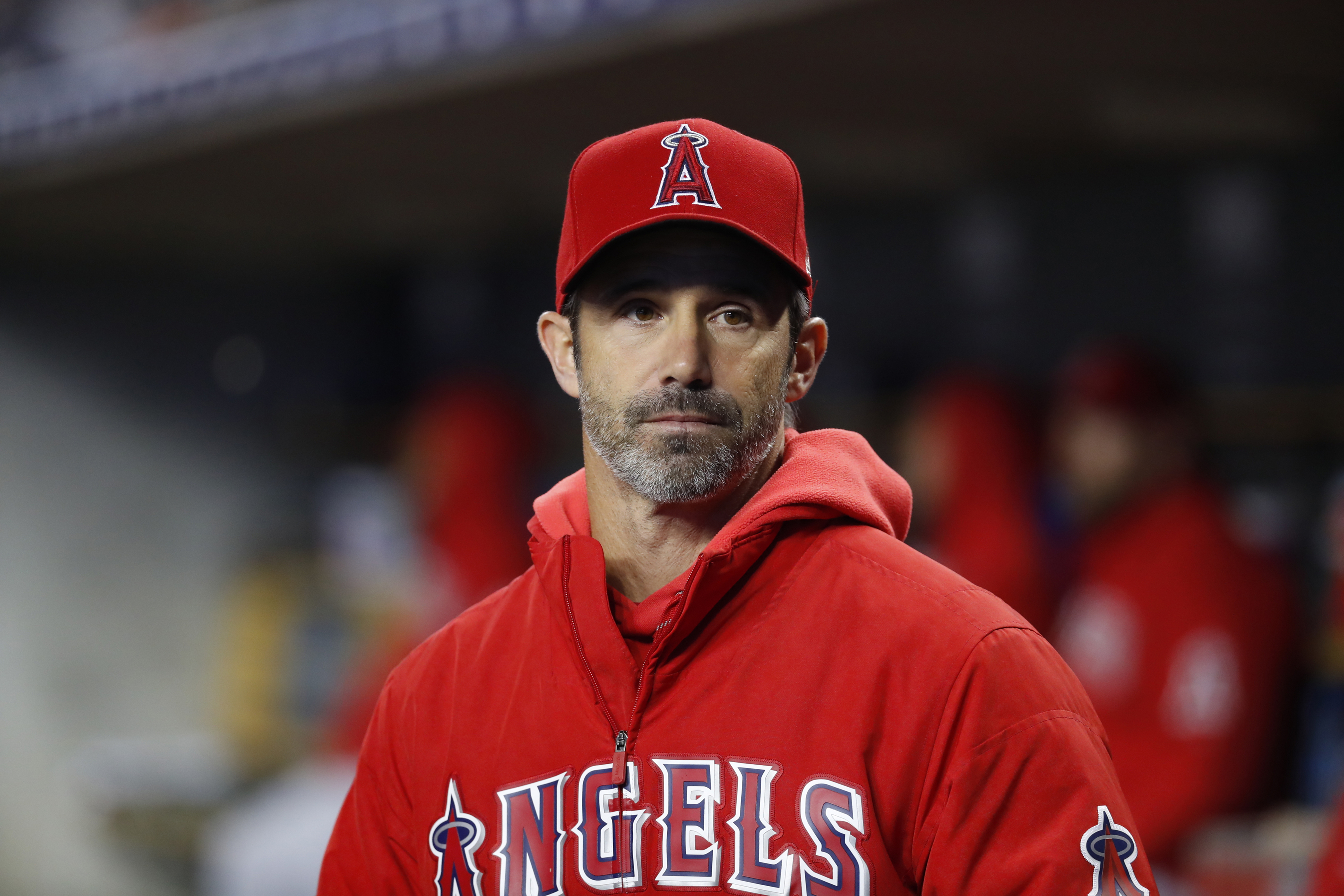 FILE - Los Angeles Angels manager Brad Ausmus watches during the sixth inning of a baseball game against the Detroit Tigers in Detroit, Tuesday, May 7, 2019. The Yankees are set to hire Ausmus to replace Carlos Mendoza as bench coach for manager Aaron Boone, a person familiar with the decision told The Associated Press on Tuesday, Nov. 21, 2023.