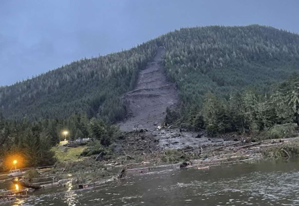 This photo provided by the Alaska Department of Public Safety shows the landslide that occurred the previous evening near Wrangell, Alaska, on Tuesday.