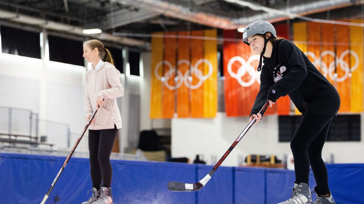 Isabella Marcheschi, 12, hits a hockey puck at the Utah Olympic Oval in Kearns on June 16. Leaders with Salt Lake City’s bid for the 2030 or 2034 Winter Olympic Games made a crucial pitch to the IOC on Tuesday.