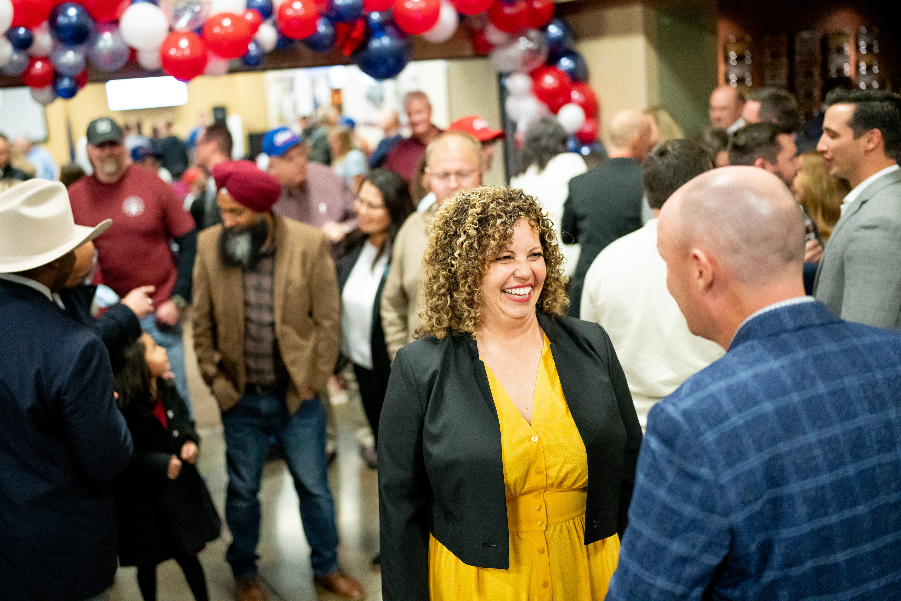 Congresswoman Celeste Maloy talks with Gov. Spencer Cox at an election night party at the Utah Trucking Association in West Valley City on Nov. 21, 2023. Cox endorsed Maloy's reelection bid on Tuesday.