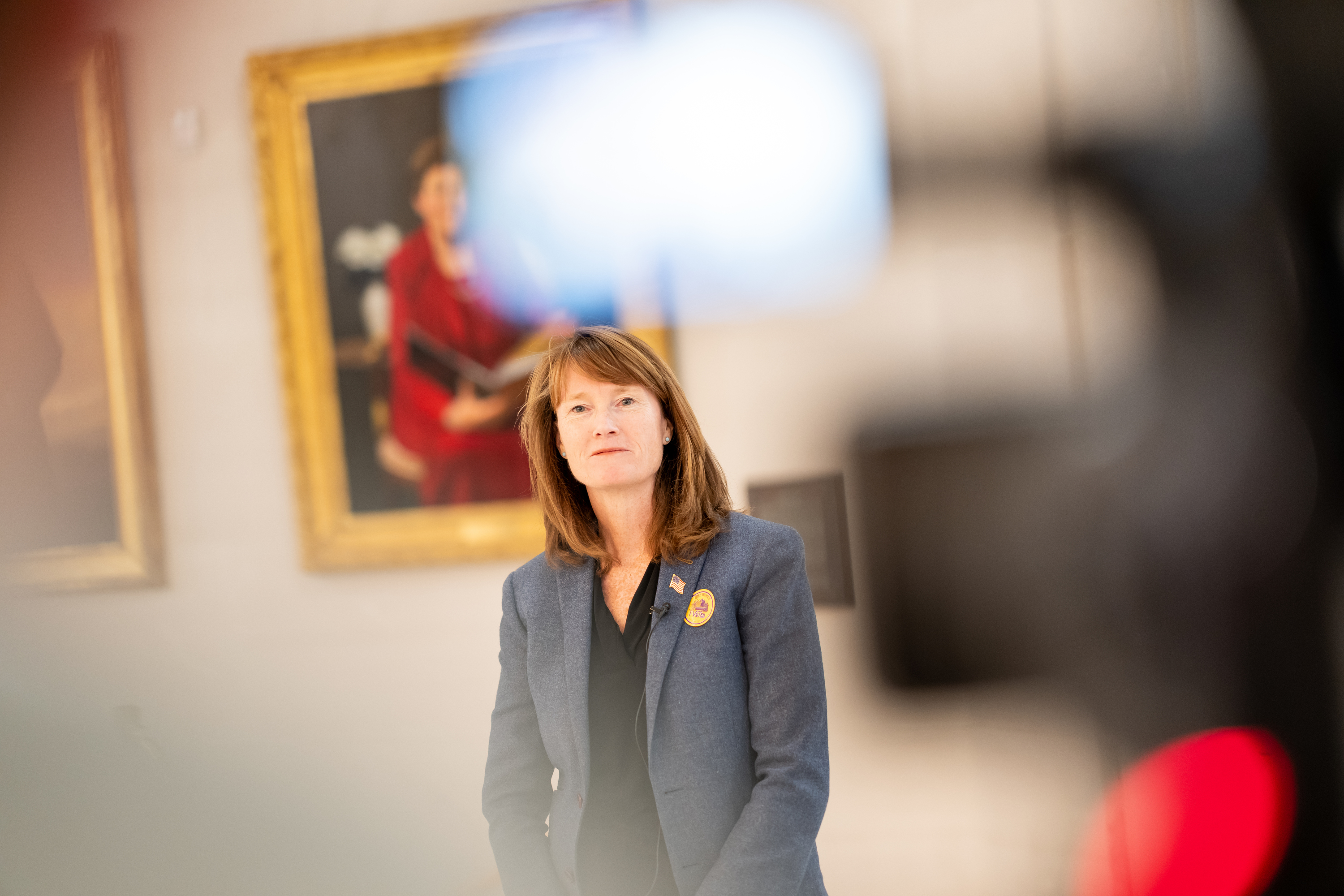 Sen. Kathleen Riebe, D-Cottonwood Heights, gives an interview on election night at the Capitol in Salt Lake City on Tuesday.