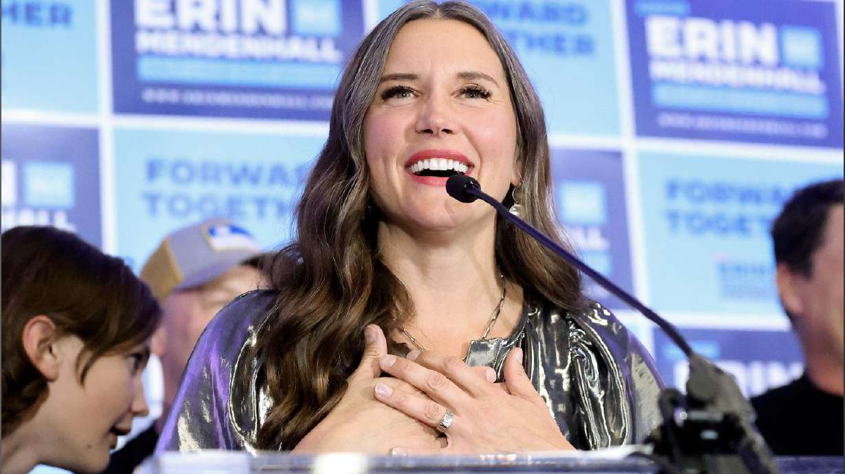 Salt Lake City Mayor Erin Mendenhall speaks at an election night watch party for her reelection campaign in downtown Salt Lake City on Tuesday. Mendenhall called the numbers "very strong" in her favor.