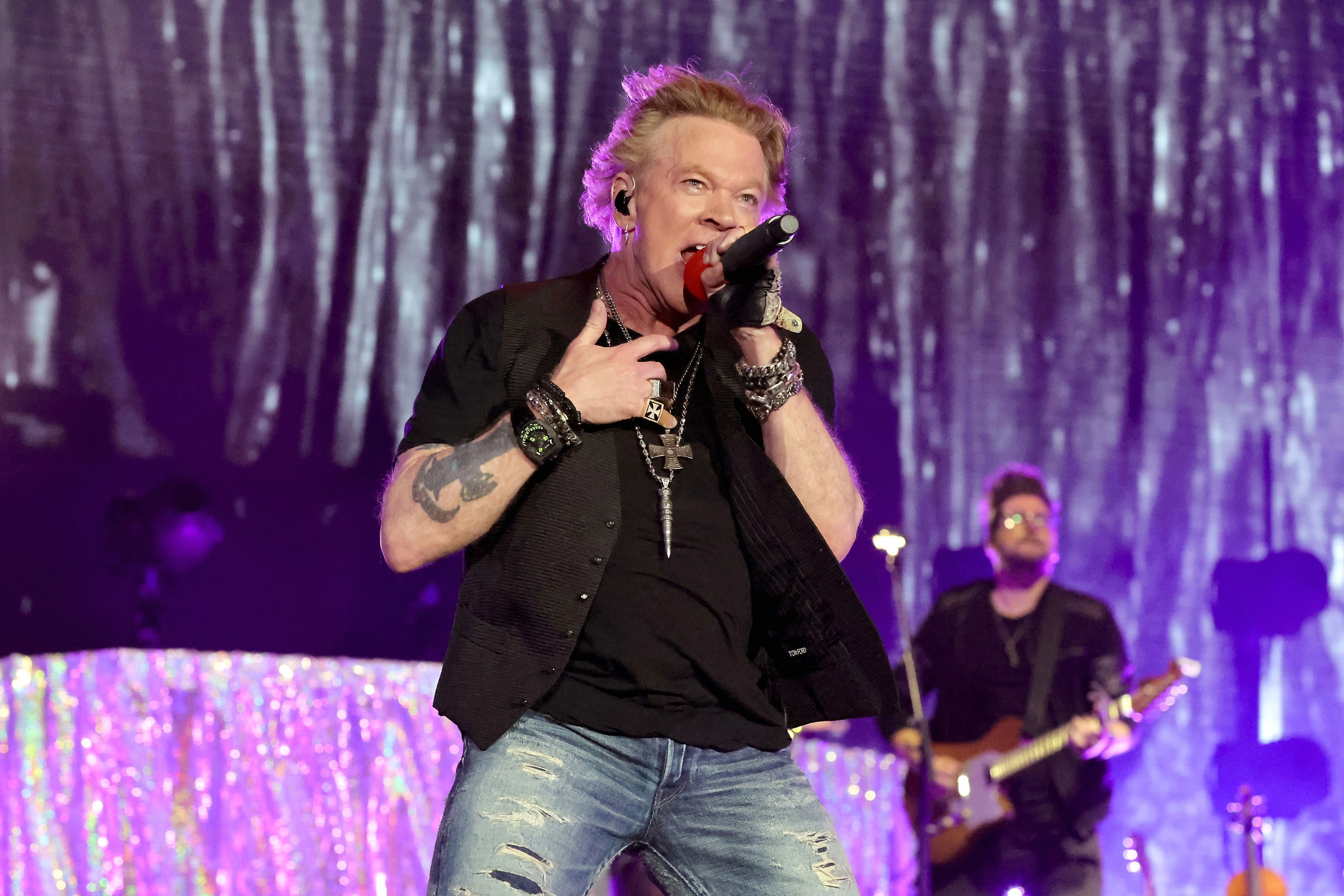 Axl Rose is seen here performing at the 2022 Stagecoach Music Festival in Indio, California. Rose, lead singer of the rock band Guns N’ Roses, has been accused of sexually assaulting a Penthouse magazine model.