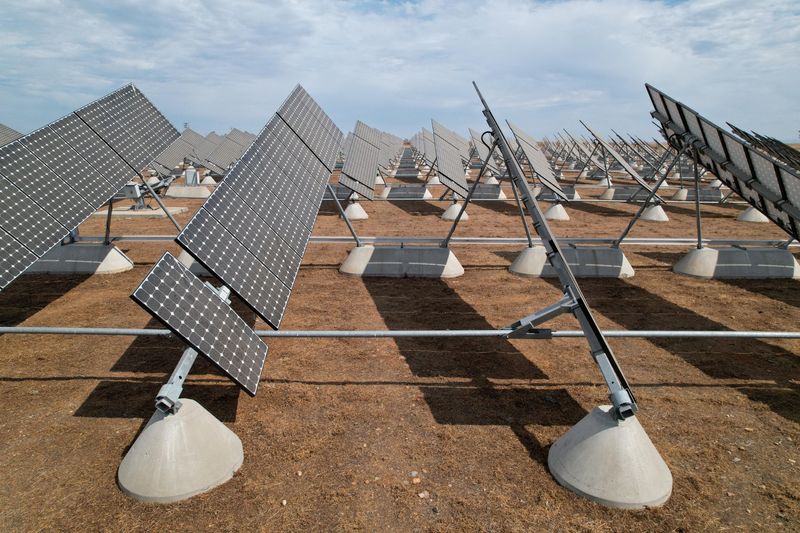 Solar panels are set up in the solar farm at the University of California, Merced, in Merced, California, on Aug.17, 2022.