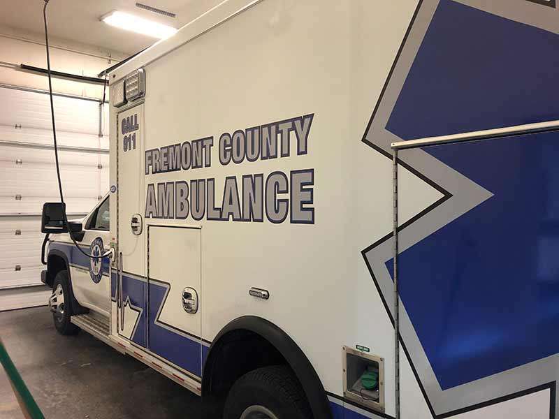 Ambulance parked in the Fremont County EMS building in St. Anthony.