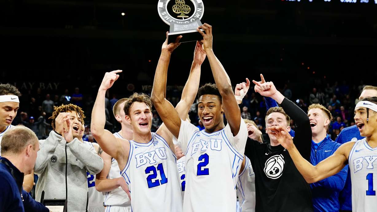 BYU and North Carolina State in the championship game of the Vegas Showdown, Friday, Nov. 24, 2023.