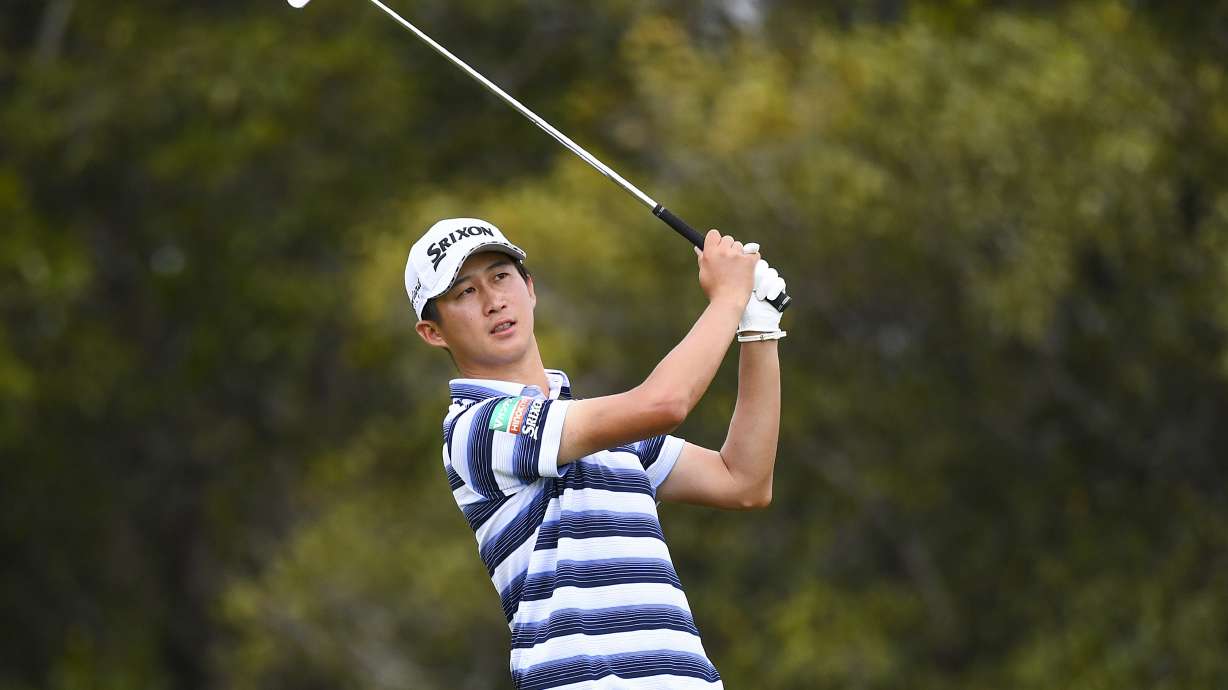 Japan's Rikuya Hoshino plays a shot during the third round of the Australian PGA Championship in Brisbane, Saturday, Nov. 25, 2023.
