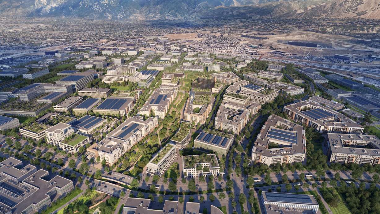 A rendering shows what Phase 1 of The Point could look like after completion. The site of the old state prison in Draper will soon look a lot different as plans were released Monday outlining its first phase of development.