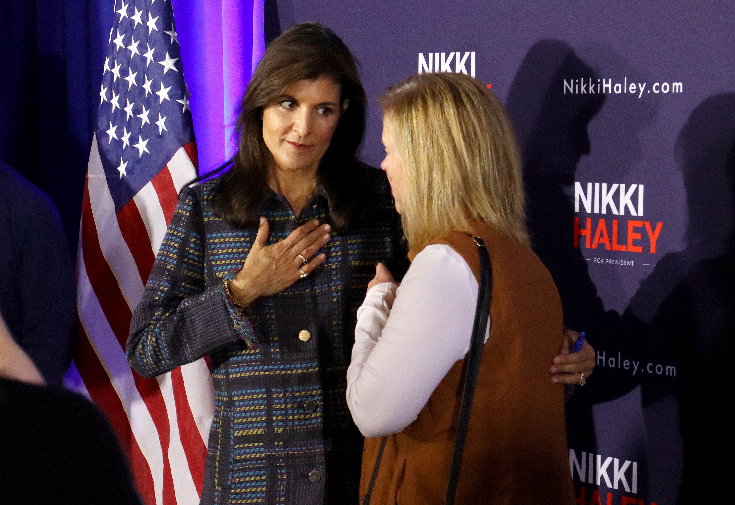 Nikki Haley, 2024 Republican candidate for president, interacts with voters after a campaign event in Newton, Iowa, on Nov. 17.