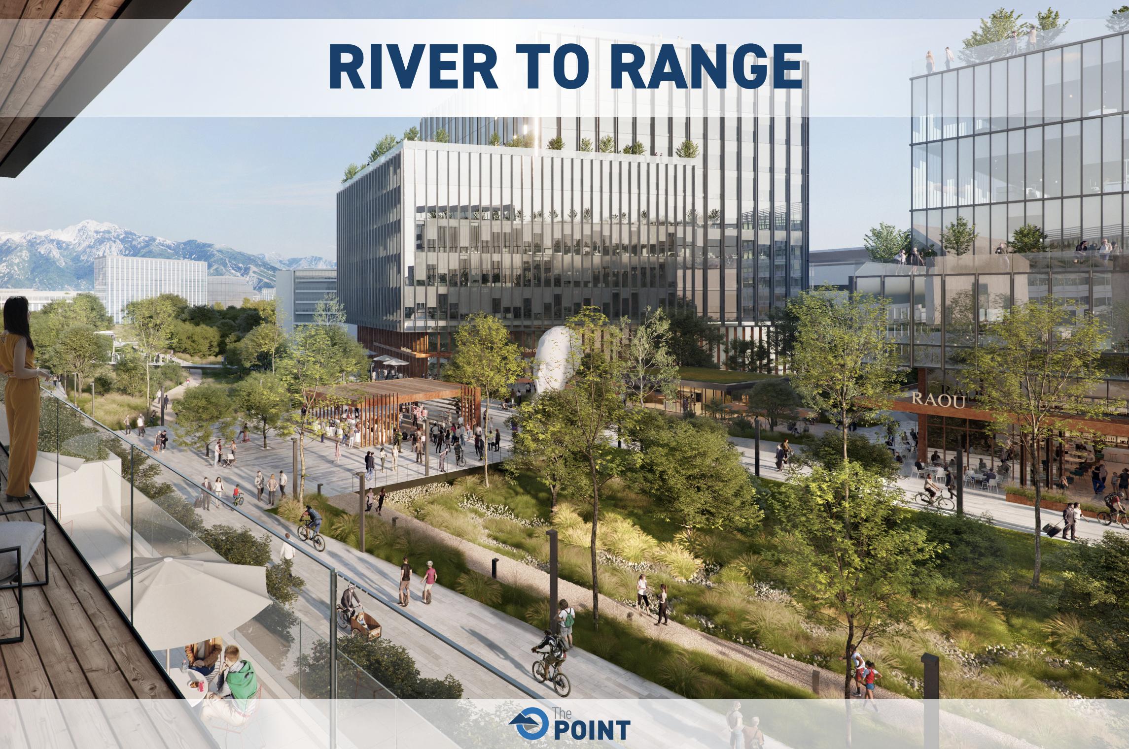 A rendering shows what the "River to Range" area of The Point cold look like. The site of the old state prison in Draper will soon look a lot different as plans were released Monday outlining the first phase of development for The Point.