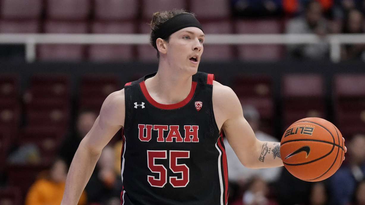 Utah guard Gabe Madsen against Stanford during an NCAA college basketball game in Stanford, Calif., Saturday, Dec. 31, 2022.