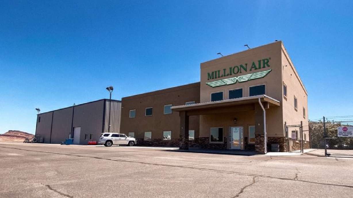 The current look of the Million Air FBO facility that will receive a $5 million renovation starting in February 2024, St. George.