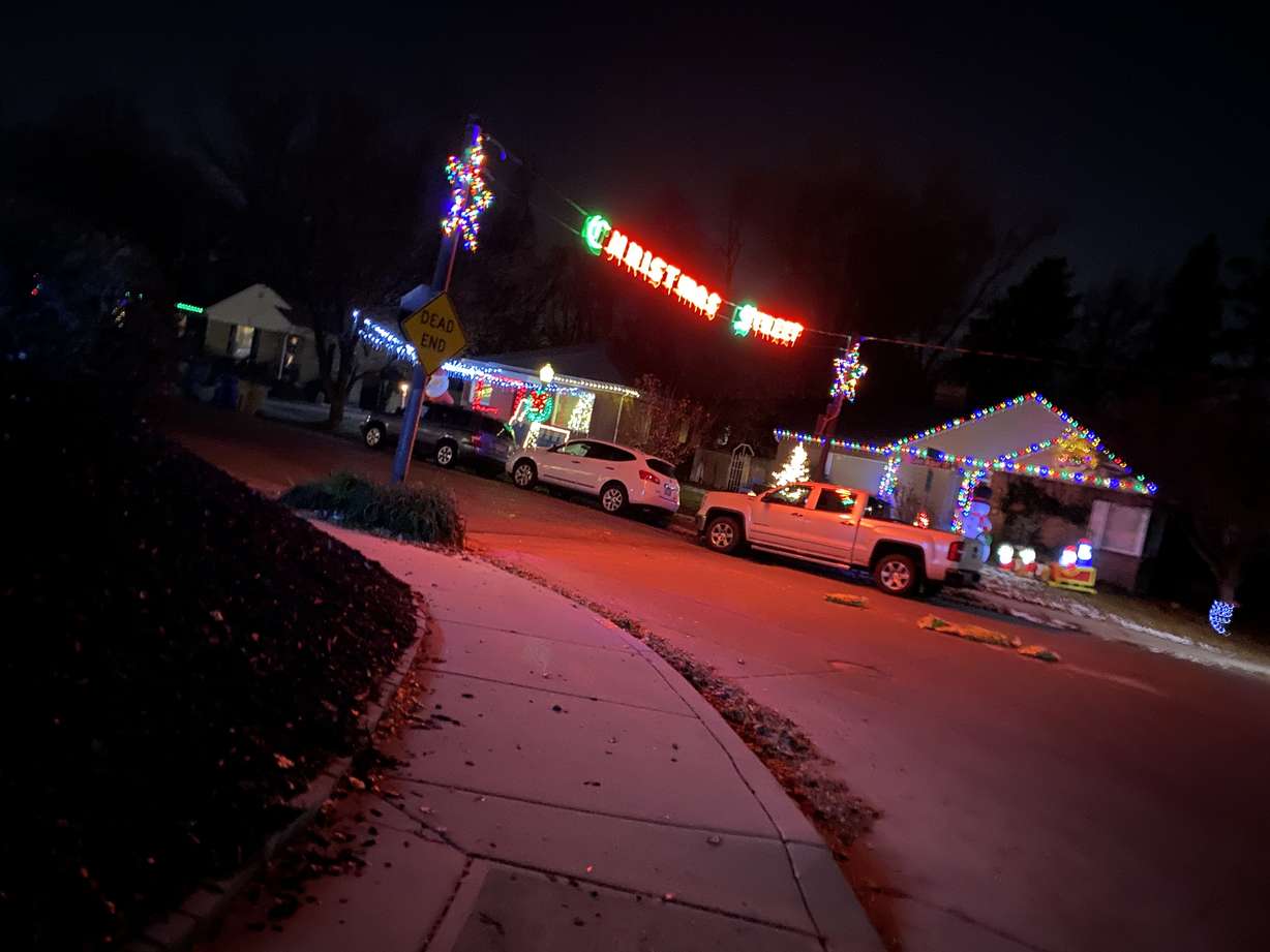 Lights are shown on "Christmas Street" in Salt Lake City on Tuesday. Residents successfully raised money to preserve the annual tradition.