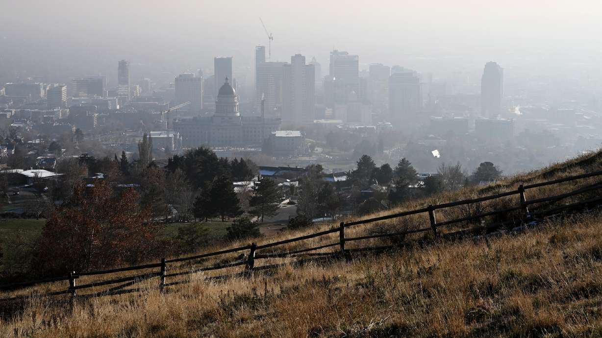 Salt Lake City is pictured on Tuesday as an inversion set up along the Wasatch Front worsens the region's air quality. The region's air quality is forecast to remain bad through Thursday before a series of storms arrive to clean up the air.