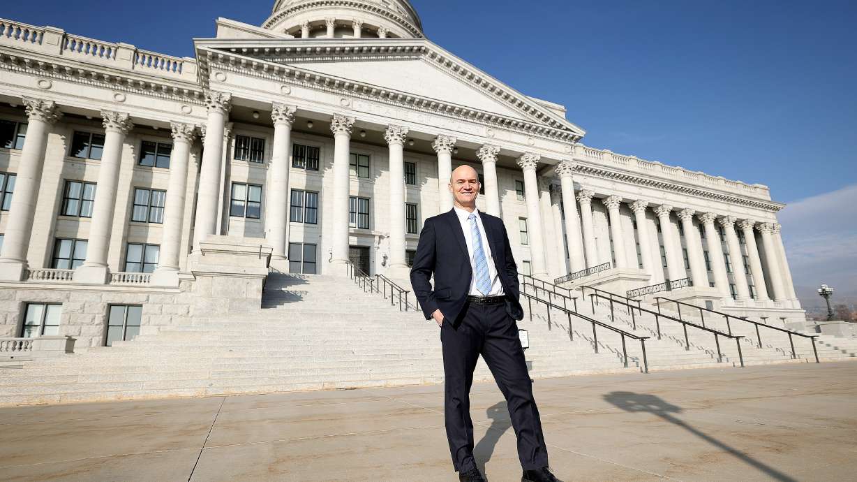 Josh Randall, certified public accountant and Utah Trust Lands Administration audit manager, poses for a portrait at the Capitol in Salt Lake City on Wednesday. Randall, a Republican, is running for the U.S. Senate seat being vacated by Sen. Mitt Romney.