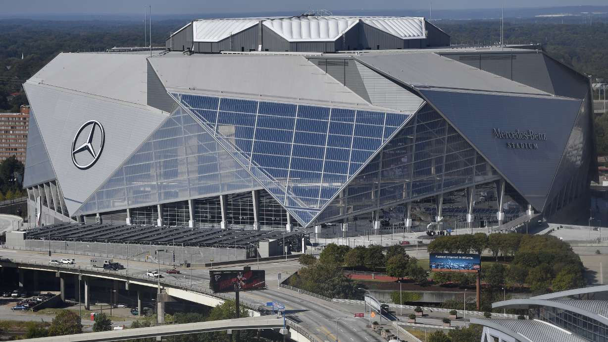 FILE - Mercedes-Benz stadium is seen, Wednesday, Oct. 4, 2017, in Atlanta. Mercedes-Benz Stadium in Atlanta will host the opening game and South Florida's Hard Rock Stadium gets the final when Copa América returns to the United States in 2024. A joint announcement was made Monday, Nov. 20, 2023, by CONMEBOL and CONCACAF, the governing bodies of South American and North American soccer, respectively. Other sites and scheduling for the 16-team tournament will be revealed later.