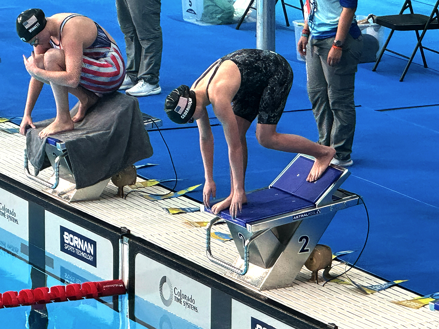 Chloe Cederholm, an Olympus Jr. High seventh grader, prepares for a para swimming race at the  Santiago 2023 Parapan American Games. The youngest member of Team USA at only 13 years old, Chloe won a silver and a bronze medal.