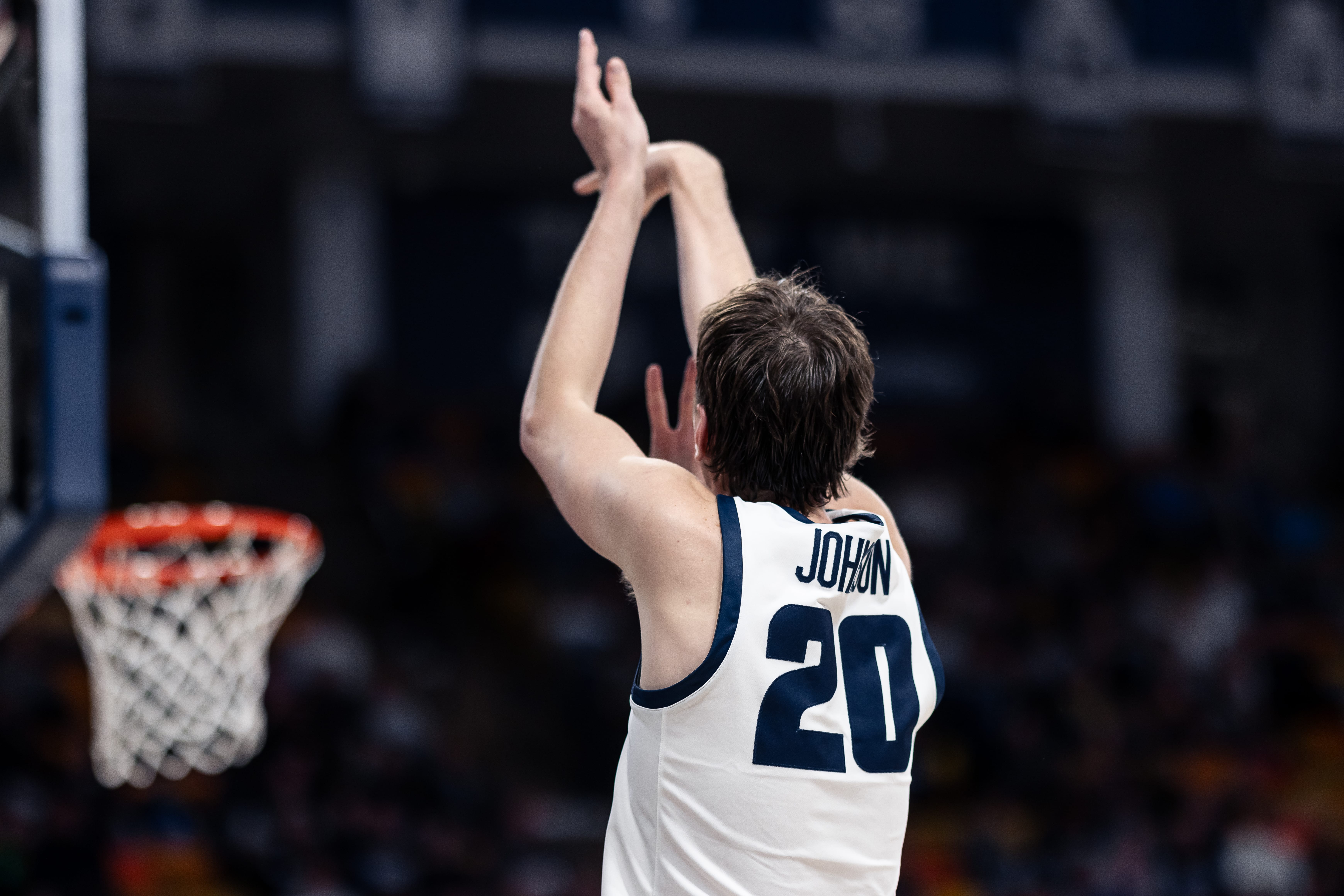 Utah State's Isaac Johnson during a game in the 2023-24 season.