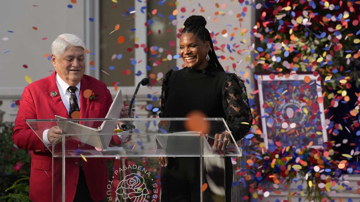 Alex Aghajanian, President and Chairman of the Board for the 2024 Pasadena Tournament of Roses Association, announces actor-singer Audra McDonald as the 2024 Tournament of Roses Grand Marshal, on the front steps of Tournament House in Pasadena, Calif., Friday, Dec. 1, 2023. The 135th Rose Parade presented by Honda, themed "Celebrating a World of Music," and the 110th Rose Bowl Game will be on Monday, Jan. 1, 2024.