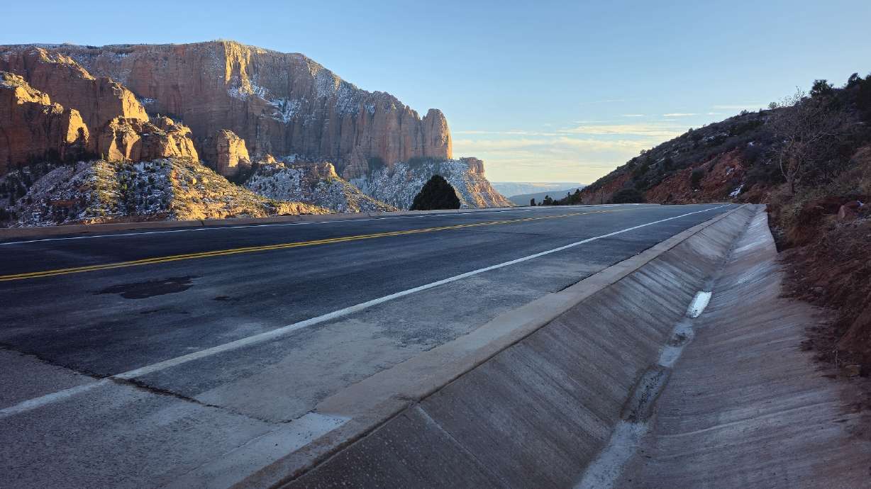 The completed paving work at Kolob Canyons Road in Zion National Park. The road fully reopened on Wednesday, eight months after a landslide caused major road damage.