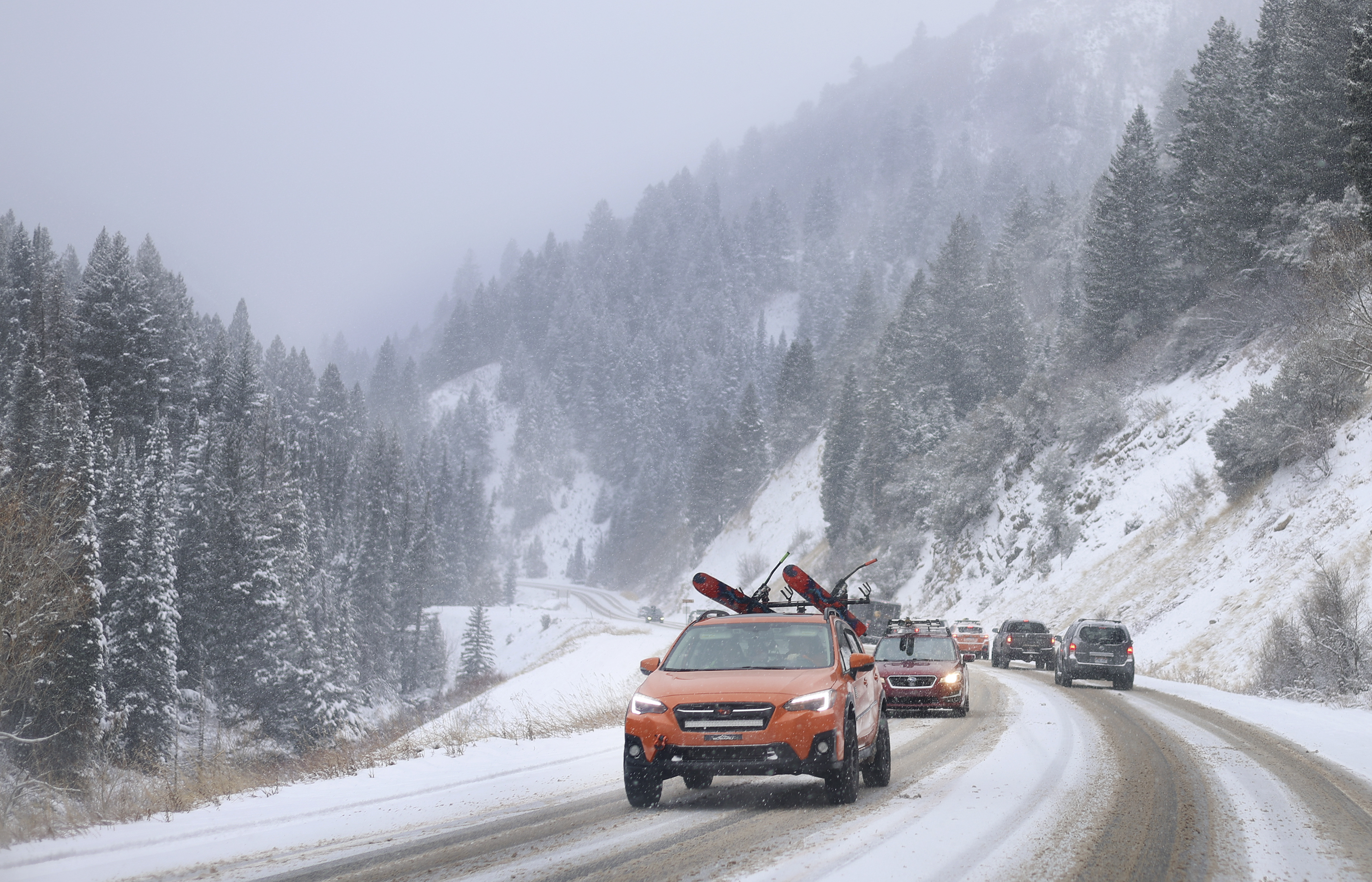 Motorists drive in Big Cottonwood Canyon on Dec. 1. A storm forecast to impact southern Utah Wednesday appears to be the beginning of what could be an active pattern across the state over the next week after a slow start to winter.
