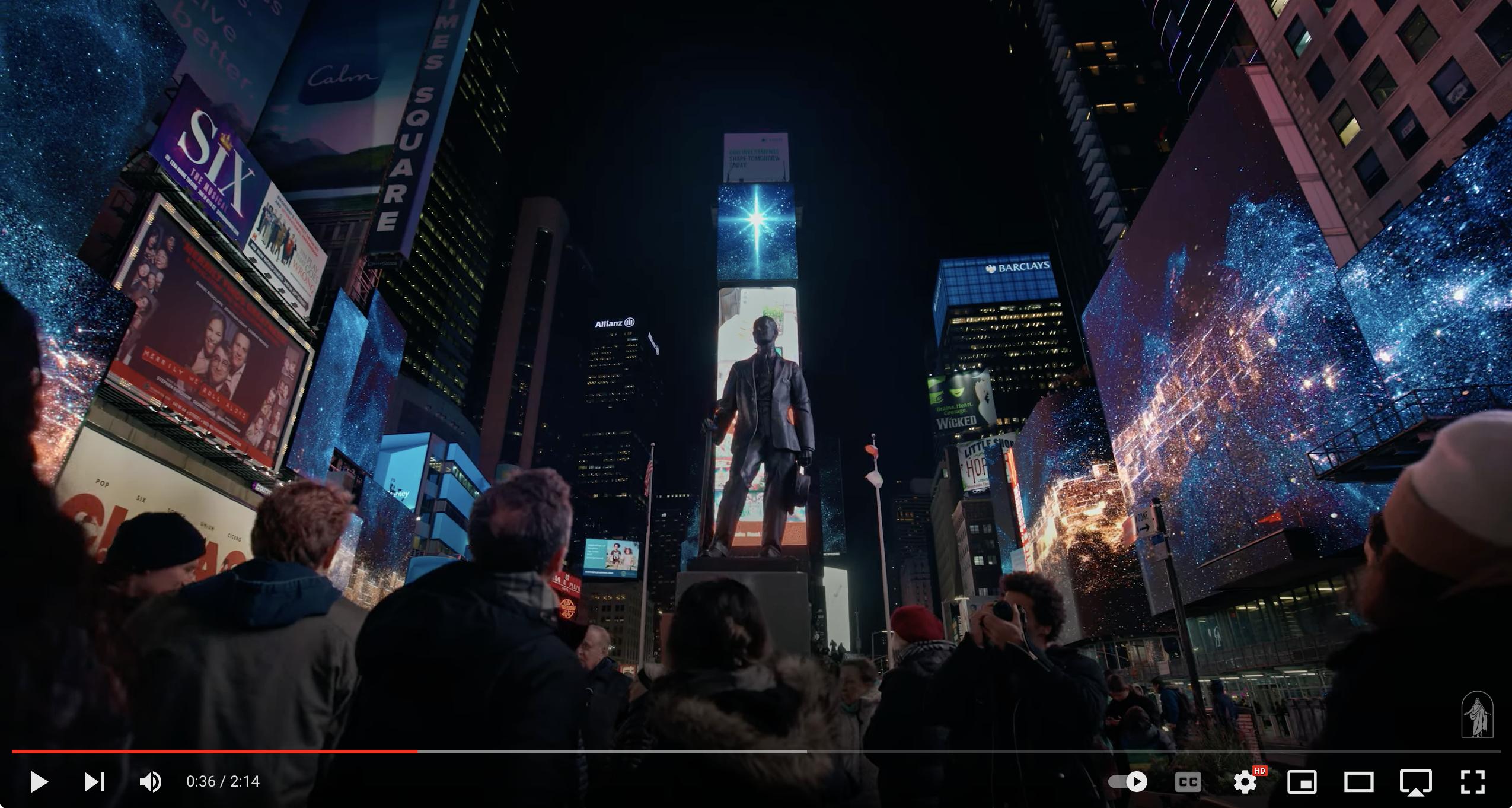Screens at Times Square showed a nativity scene, sponsored by The Church of Jesus Christ of Latter-day Saints on Monday, as part of their Light the World campaign.