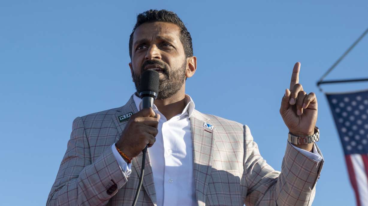 Kash Patel, former chief of staff for President Donald Trump, speaks at a rally in Minden, Nev., on Oct. 8, 2022. Patel was in Utah on Friday campaigning for Trent Staggs.
