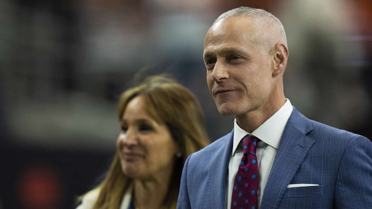 Big 12 Conference Commissioner Brett Yormark walks around the field during the first quarter of the Big 12 Conference Championship game between Oklahoma State and Texas in Arlington, Texas, Saturday, Dec. 2, 2023.