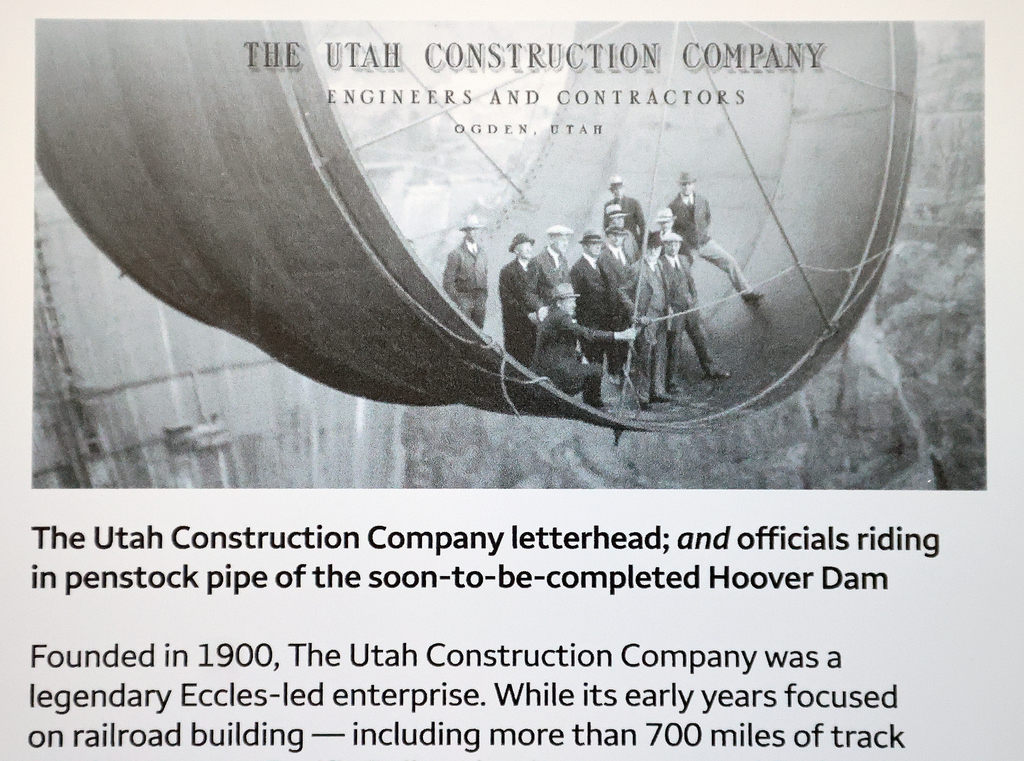 A historical photo is on display next to the Eccles and First Security Heritage Mural in the lobby of the Wells Fargo Center in downtown Salt Lake City on Nov. 22. Images on display are courtesy of The George S. and Dolores Eccles Foundation and Wells Fargo Corporate Archives, in collaboration with the Wells Fargo Community Mural Program.