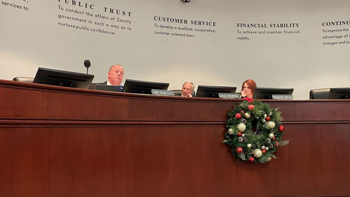 Weber County commissioners approved a rezone for the controversial Eden Crossing development on Wednesday. They are, from left, Jim Harvey, Gage Froerer and Sharon Bolos.