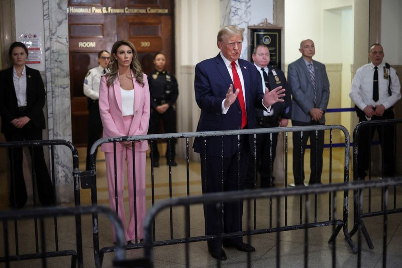 Former U.S. President Donald Trump arrives to attend the Trump Organization civil fraud trial, in New York State Supreme Court in the Manhattan borough of New York City, Thursday.