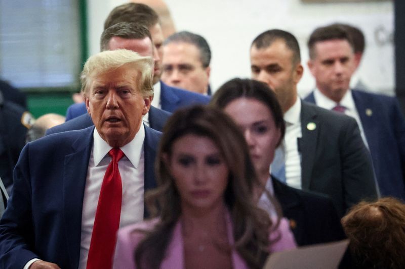 Former U.S. President Donald Trump leaves the courtroom during a break, as he attends the Trump Organization civil fraud trial, in New York State Supreme Court in the Manhattan borough of New York City onThursday