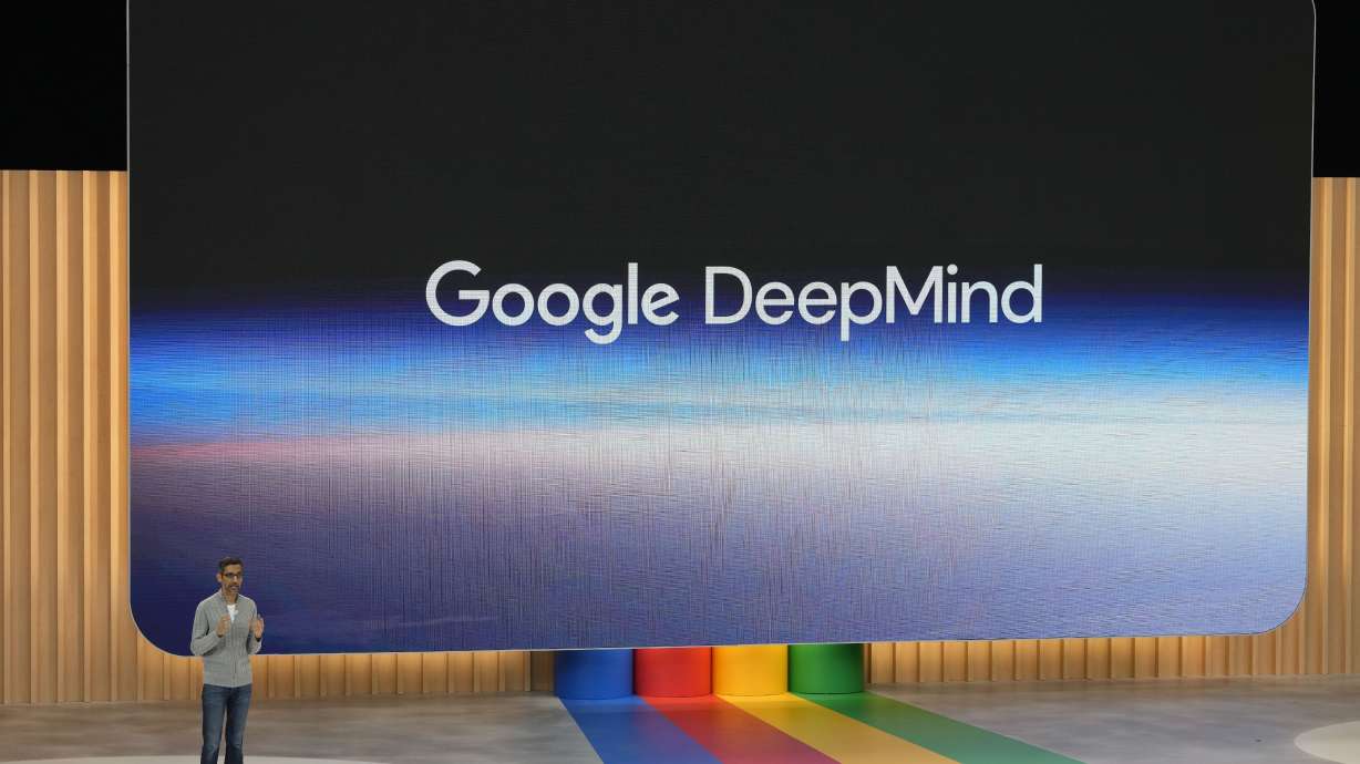 Alphabet CEO Sundar Pichai speaks about Google DeepMind, its AI division, on May 10, 2023. Google took its next leap in artificial intelligence Wednesday with the launch of a project called Gemini that’s trained to think more like humans and behave in ways likely to intensify the debate about the technology’s potential promise and perils.
