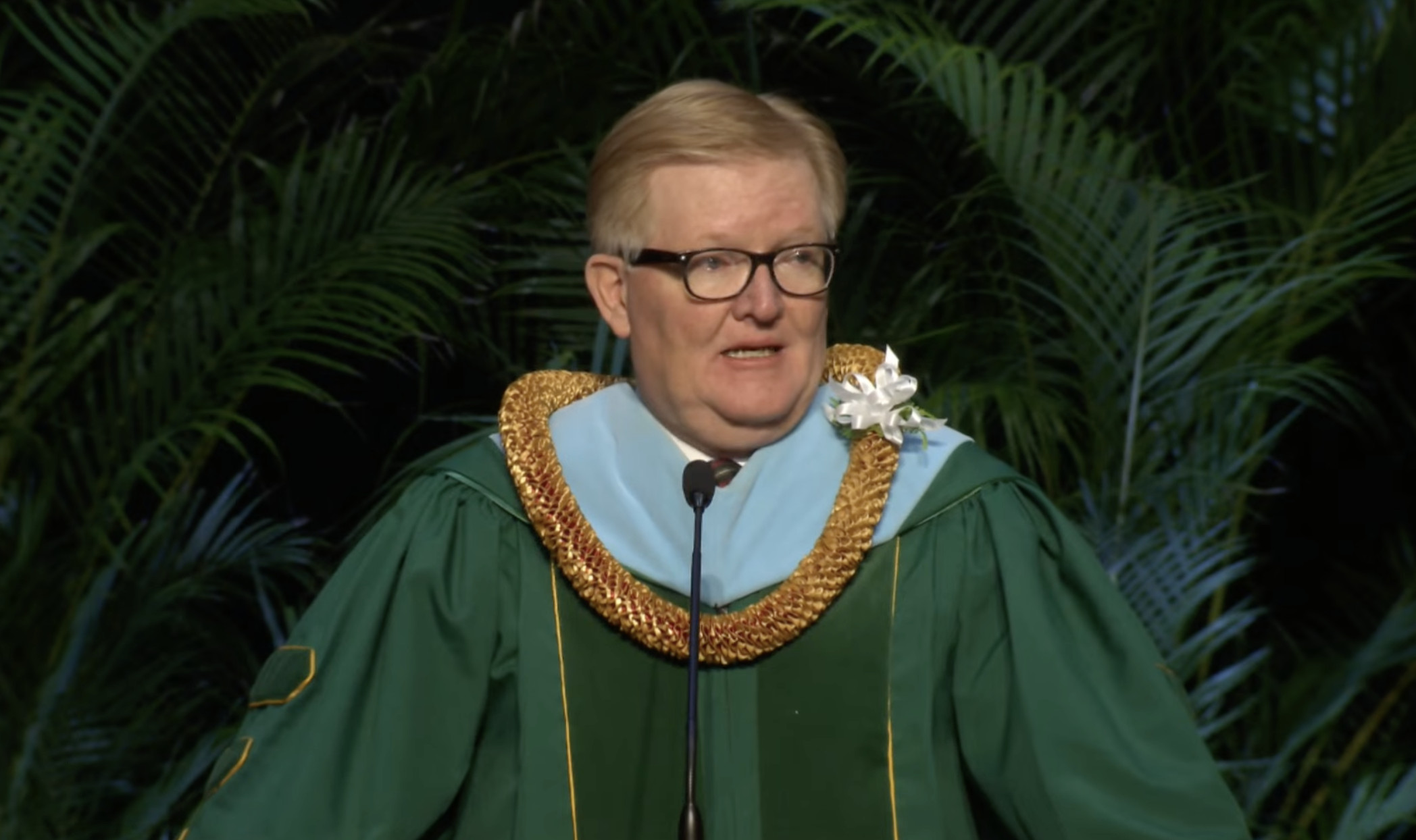 Kelly Haws, secretary to the church Board of Education and assistant to the commissioner of Church Education of The Church of Jesus Christ of Latter-day Saints, speaks at BYU-Hawaii’s fall commencement on Friday.