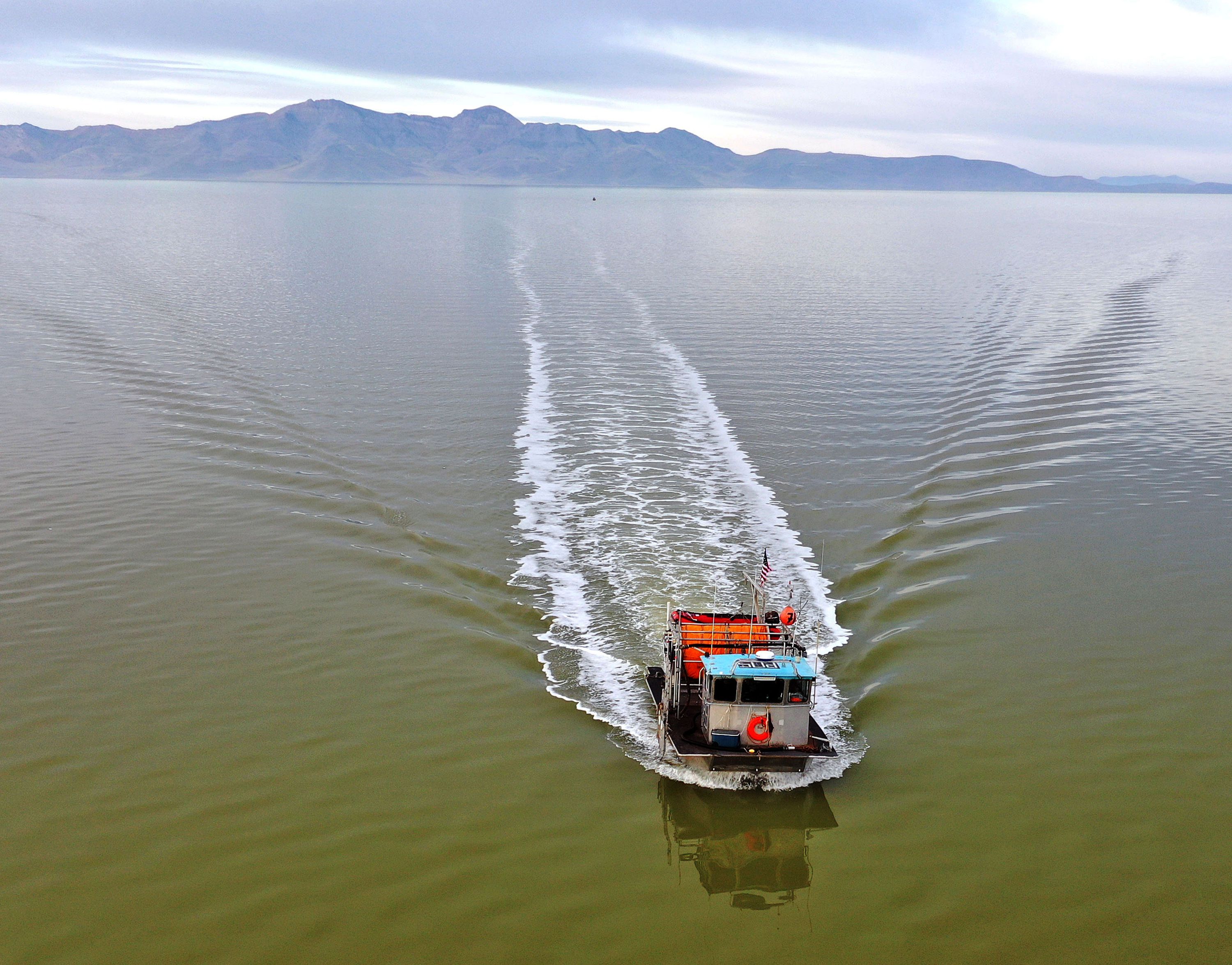 Crews work during the brine shrimp harvest Oct. 17.