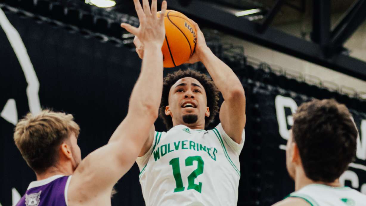 Utah Valley wing Osiris Grady puts up a shot against Weber State at the UCCU Center in Orem.