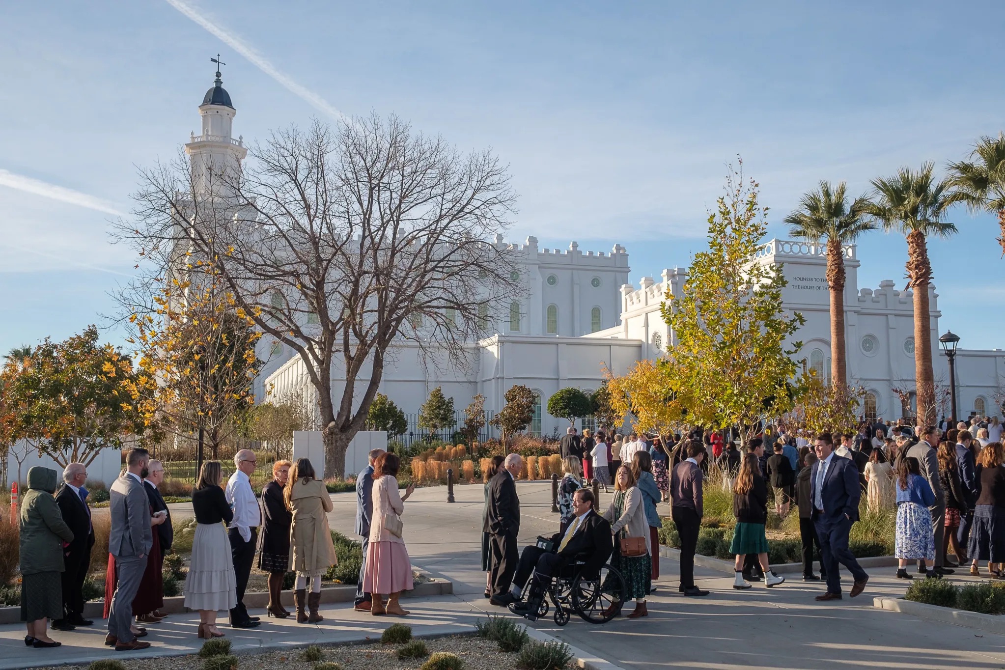 Crowds gather for the rededication of the St. George Utah Temple of The Church of Jesus Christ of Latter-day Saints in St. George on Sunday.