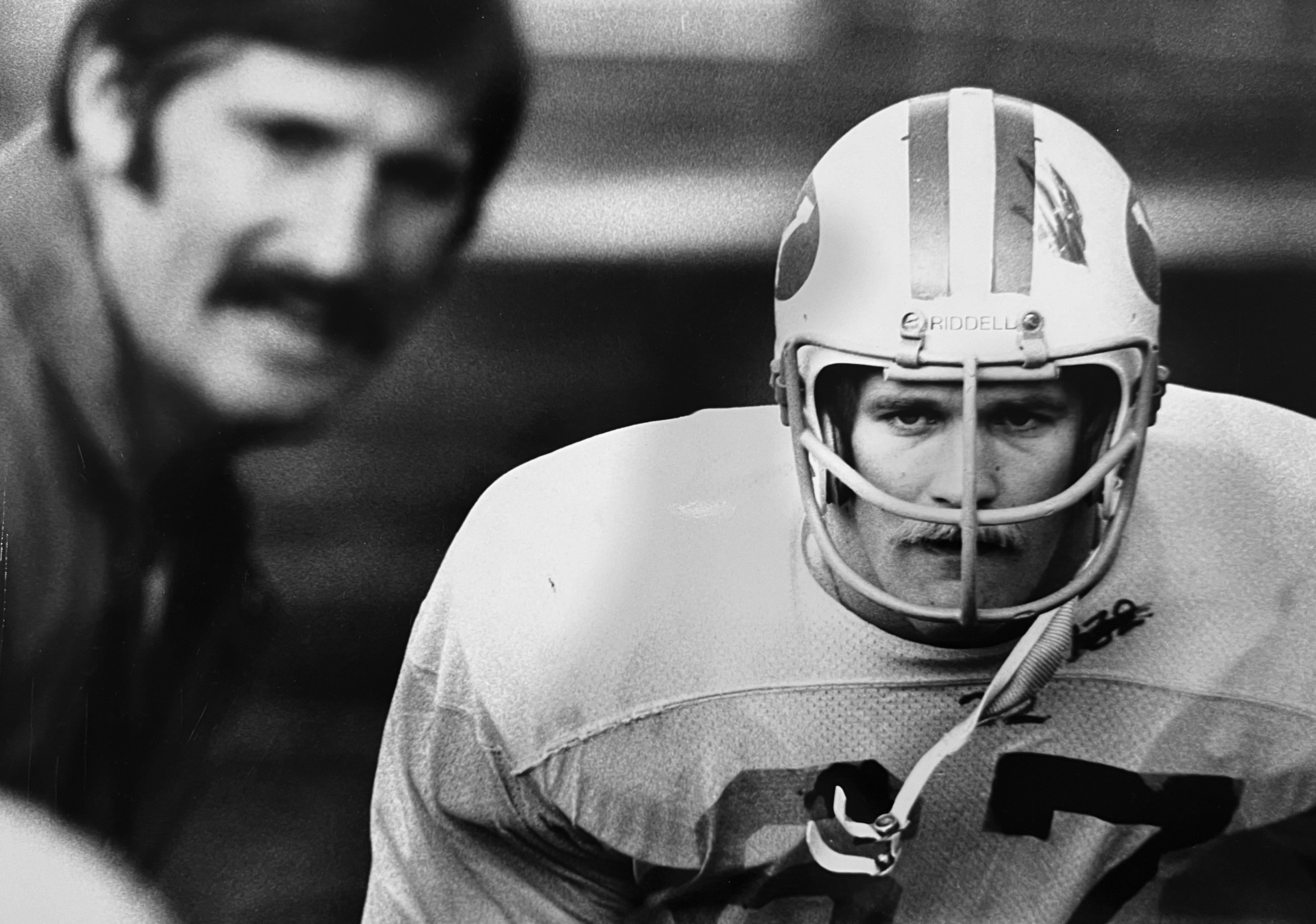 Larry Carr is coached at BYU by Fred Whittingham in 1974. Carr is shown in this undated photo.