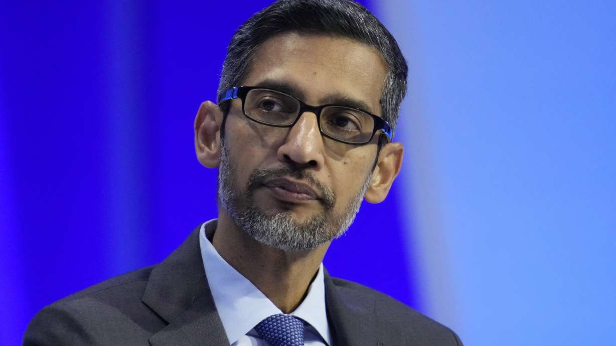 Sundar Pichai, CEO of Google and Alphabet, speaks Nov. 16 in San Francisco. A federal court jury has decided that Google's Android app store has been protected by anticompetitive barriers